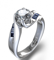 1/4 ctw Diamond and Princess-Cut Sapphire Engagement Ring in 14k White Gold